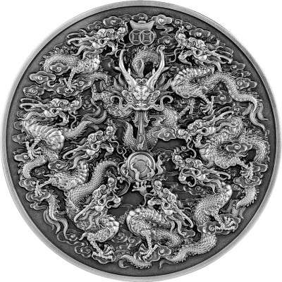 Tokelau NINE SONS OF THE DRAGON KING $35 Silver Coin 2022 Ultra High Relief Antique finish 1.6 Kilo Kg / 51 oz